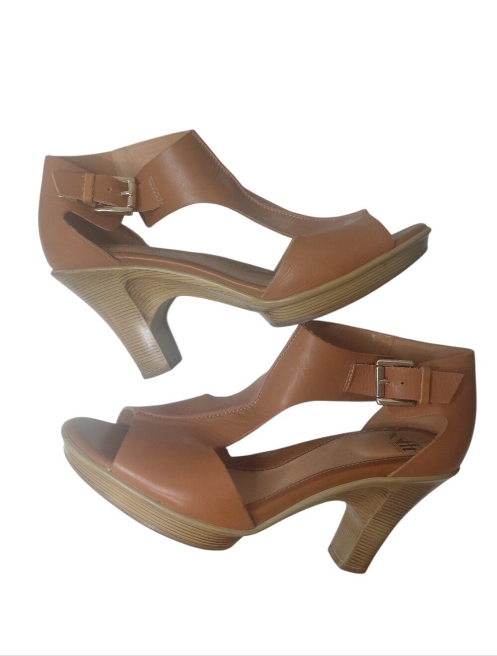 Sofft Tan Leather Cut-out Heeled Sandals Size 9.5
